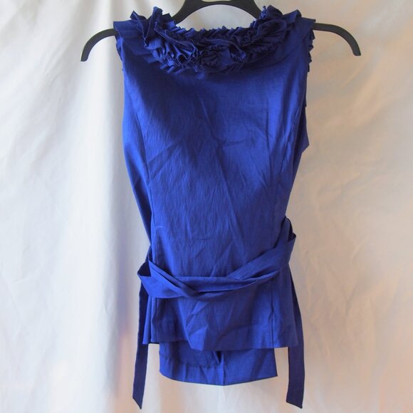 Calvin Klein Royal Blue Ruffled Crossover Wrap Top Size M - Picture 5 of 16